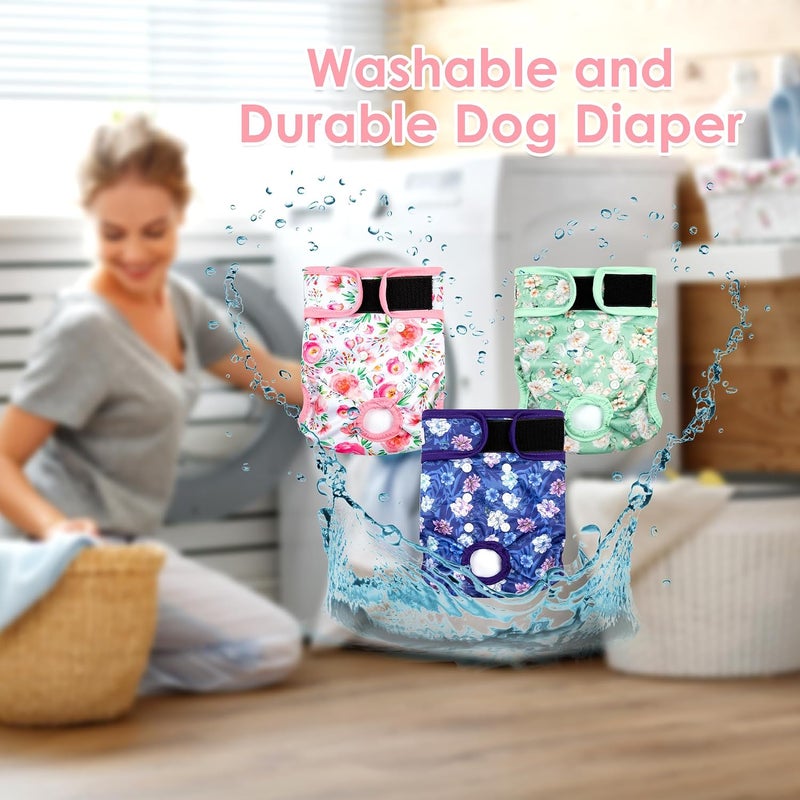 ZINGTERRA 3Pack Dog Diapers Female,Washable Diaper for Doggie,Highly Absorbent Reusable Dog Diaper,Adjustable Leakproof Puppy Girl Dog Diapers for Heat,Incontinence,Period Doggy Nappies - Image 5