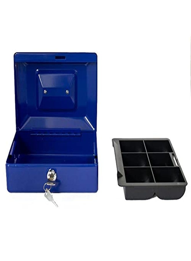 oddpod™ SR Taiwan Imported Metal Cash Box/Safe Locker Box for Jewellery, Money Box for Cash with Plastic Coin Storage Tray (Medium Size) - Blue - Image 3