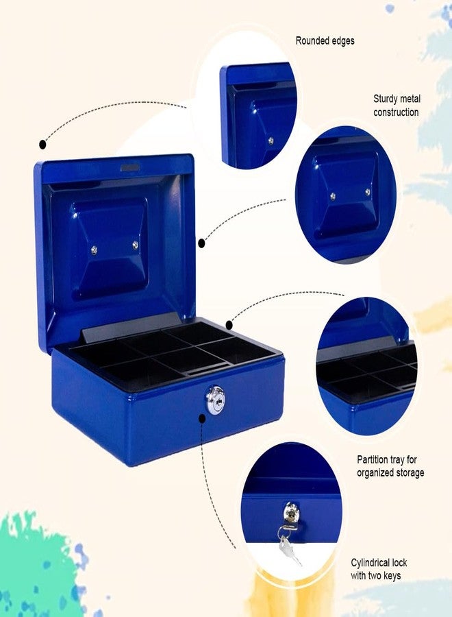 oddpod™ SR Taiwan Imported Metal Cash Box/Safe Locker Box for Jewellery, Money Box for Cash with Plastic Coin Storage Tray (Medium Size) - Blue - Image 4