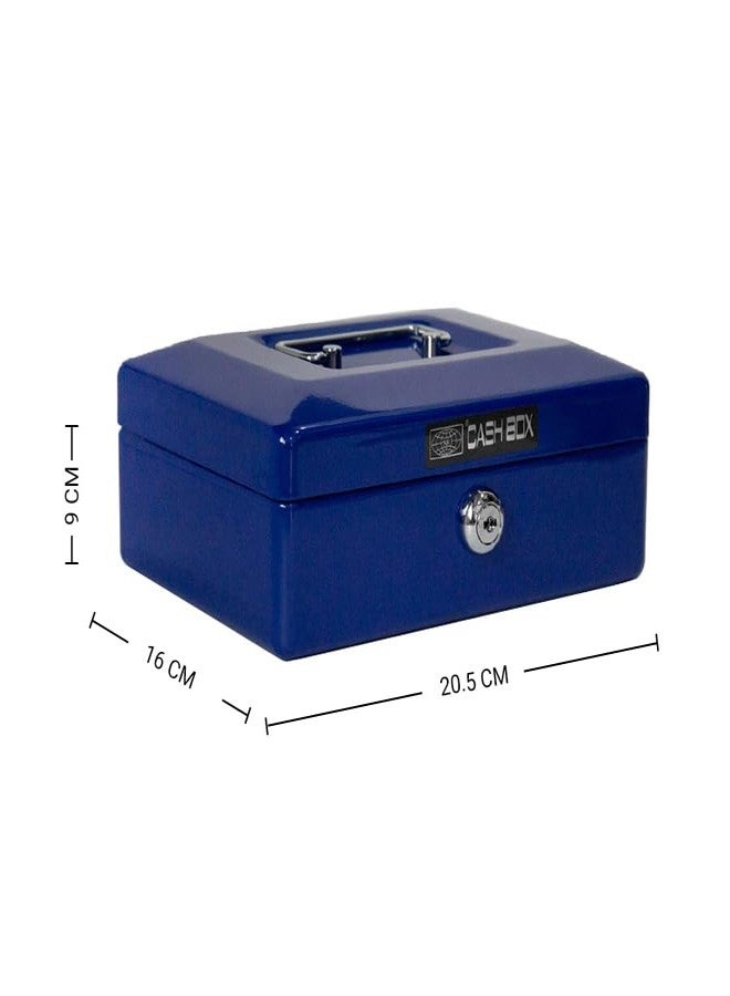 oddpod™ SR Taiwan Imported Metal Cash Box/Safe Locker Box for Jewellery, Money Box for Cash with Plastic Coin Storage Tray (Medium Size) - Blue - Image 2