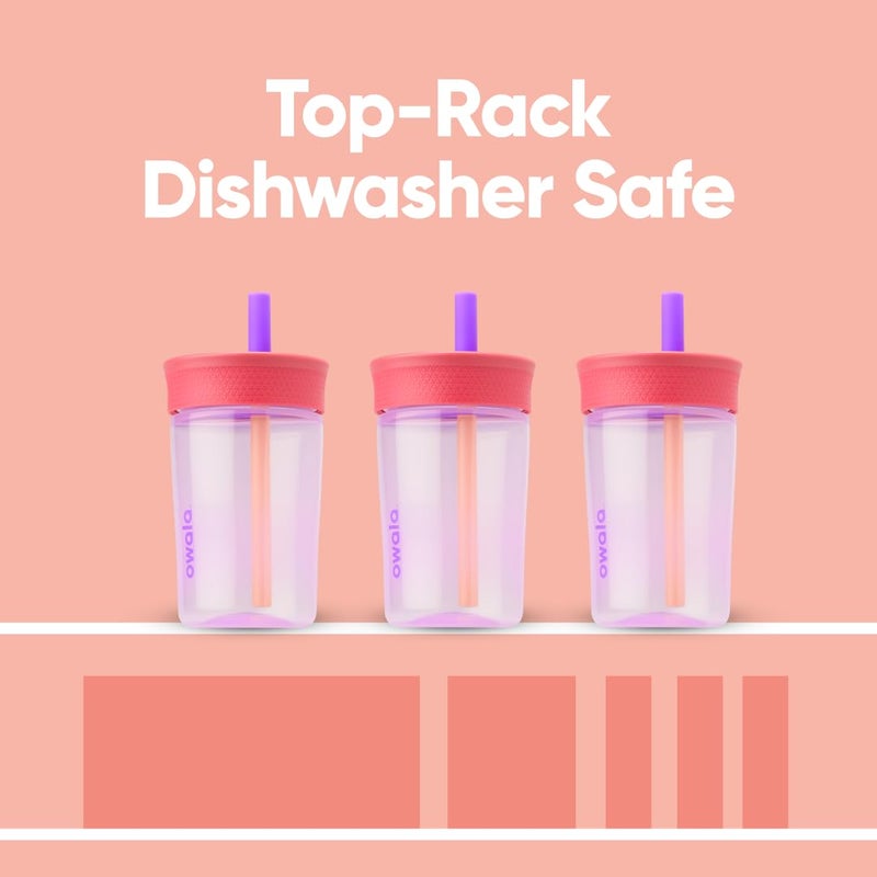Owala Owala Kids BPA-Free Plastic Tumbler with Spill Resistant Flexible Straw  Easy to Clean  Kids Water Bottle  Great for Travel  Dishwasher Safe  15 Oz  Pink and Purple (Lilac Rocket)  - Image 5