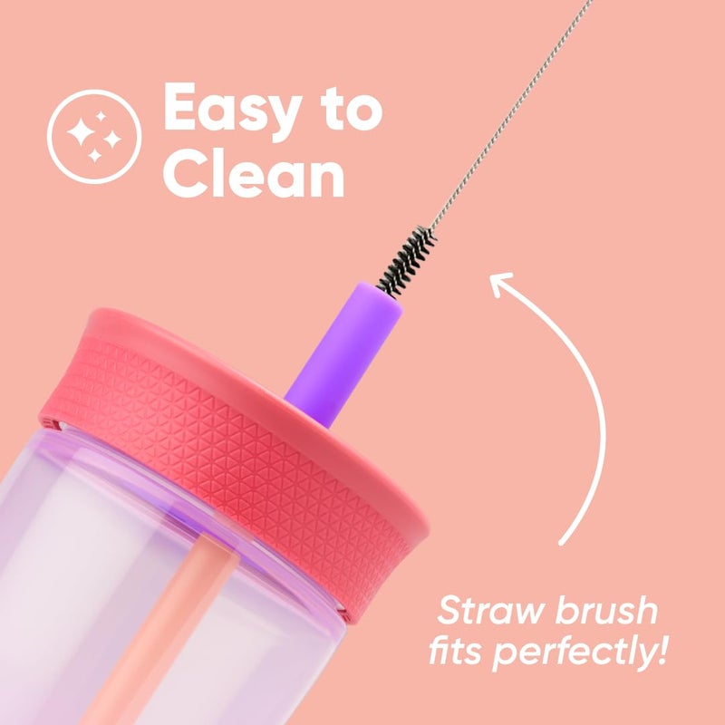 Owala Owala Kids BPA-Free Plastic Tumbler with Spill Resistant Flexible Straw  Easy to Clean  Kids Water Bottle  Great for Travel  Dishwasher Safe  15 Oz  Pink and Purple (Lilac Rocket)  - Image 4