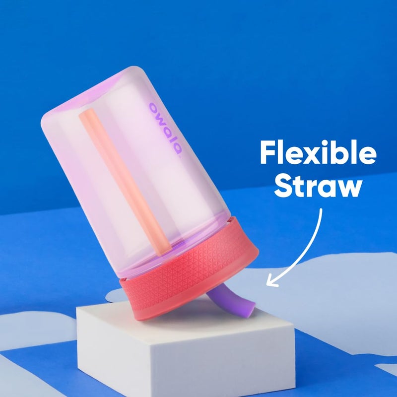 Owala Owala Kids BPA-Free Plastic Tumbler with Spill Resistant Flexible Straw  Easy to Clean  Kids Water Bottle  Great for Travel  Dishwasher Safe  15 Oz  Pink and Purple (Lilac Rocket)  - Image 3