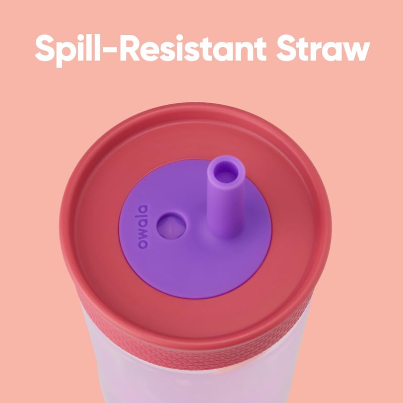 Owala Owala Kids BPA-Free Plastic Tumbler with Spill Resistant Flexible Straw  Easy to Clean  Kids Water Bottle  Great for Travel  Dishwasher Safe  15 Oz  Pink and Purple (Lilac Rocket)  - Image 2
