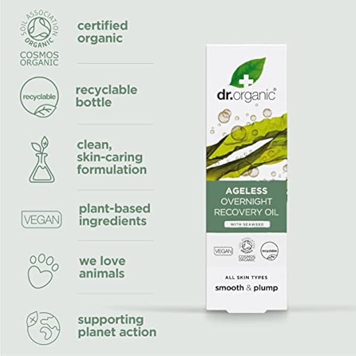 dr.organic Dr. Organic Ageless Overnight Recovery Oil with Seaweed | Smoothing and Plumping, Maximum Hydration for All Skin Types, Dermatologically Tested, Certified Organic, Paraben & SLS-Free, 30 mL / 1 fl oz - Image 4