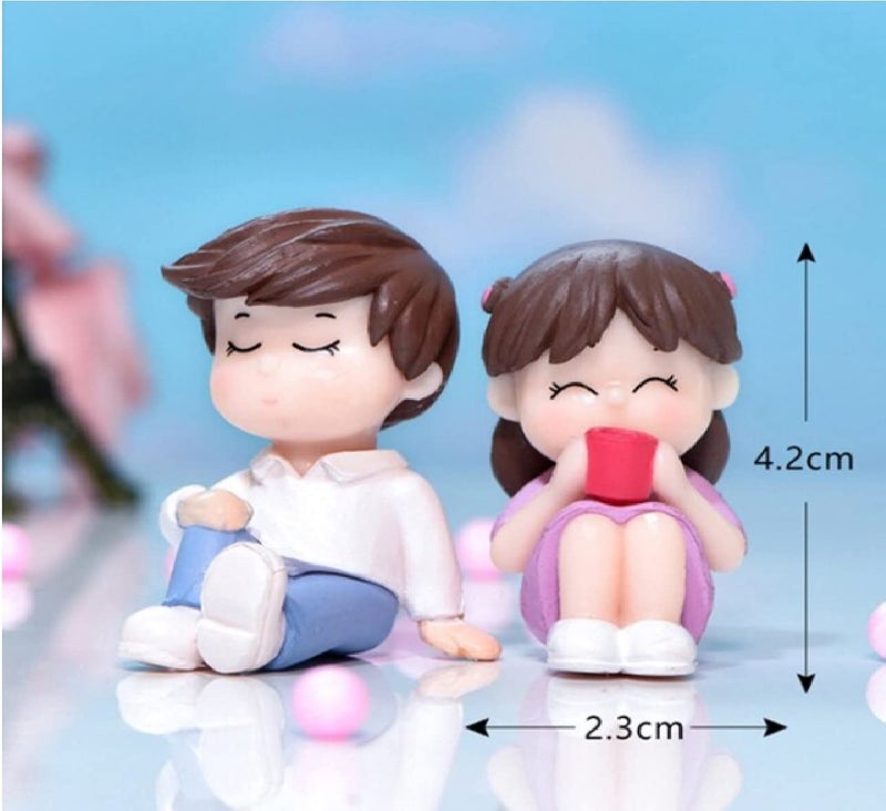 BHOOLU&GOOLU Sweety Lovers- Seating Couple Figurine Miniature - Style 42 (2 pcs/Set), Multicolor - Image 3
