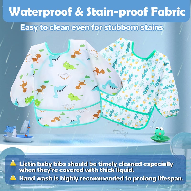 Lictin Long Sleeve Bibs 5 Pack - Baby Bibs for Girl or Boy, 0-24 Months Neutral Baby Smock for Eating, Reusable Infant for Feeding Teething or Weaning - Image 5