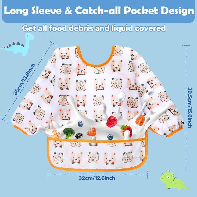Lictin Long Sleeve Bibs 5 Pack - Baby Bibs for Girl or Boy, 0-24 Months Neutral Baby Smock for Eating, Reusable Infant for Feeding Teething or Weaning - Image 3