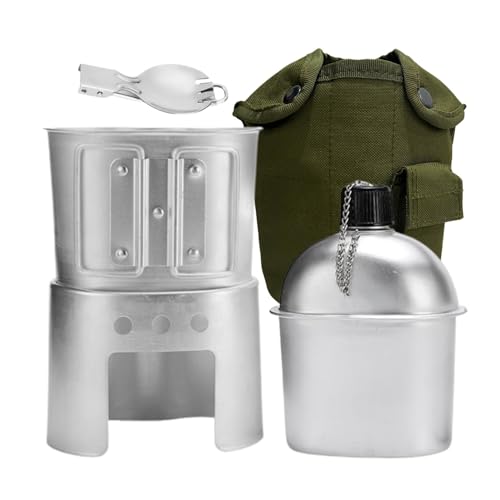 BeGrit Military Canteen Army Canteen WWII US G.I. Style Canteen Kit with Aluminum Cup Stove Stainless Steel Spoon Fork for Hiking Backpacking Camping - Image 1