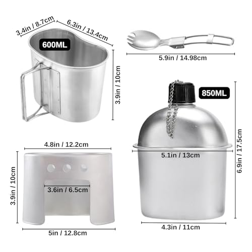 BeGrit Military Canteen Army Canteen WWII US G.I. Style Canteen Kit with Aluminum Cup Stove Stainless Steel Spoon Fork for Hiking Backpacking Camping - Image 2