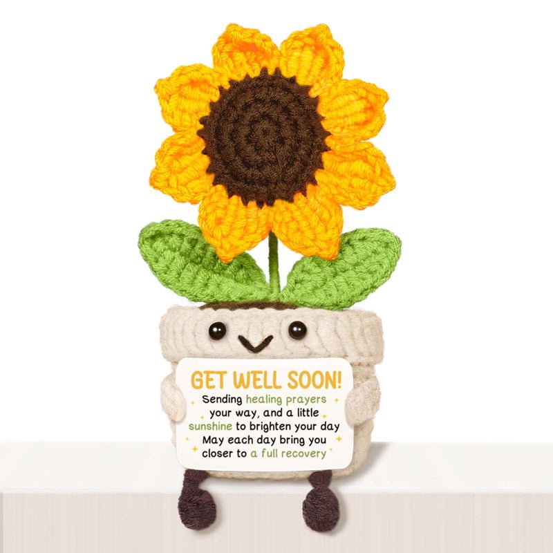 AceThrills Get Well Gifts for Women, Thinking of You Gifts for Women, Get Well Soon Gift After Surgery, Inspirational Feel Better Gift for Family Friends - Handmade Crochet Sunflower - Image 1