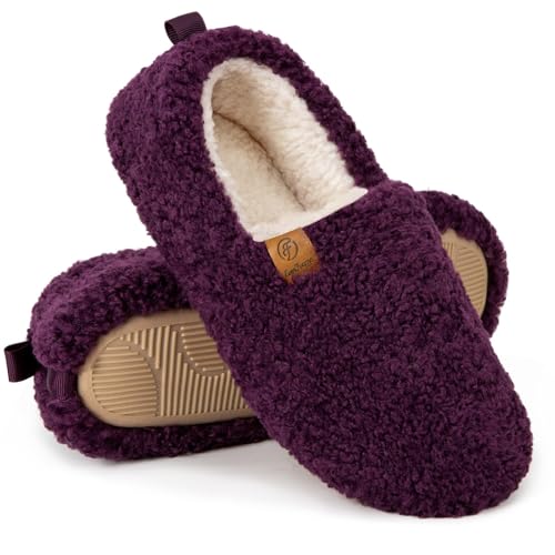 EverFoams Women’s Soft Curly Full Slippers Memory Foam Lightweight House Shoes Cozy Loafer with Polar Fleece Lining Dark Aubergine,8.5 US - Image 1