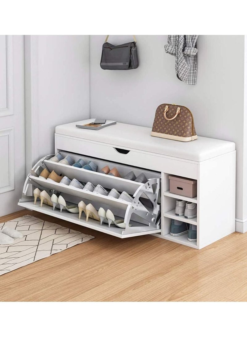 Shoe Storage Bench, Household Entry Door Combined Shoes Cabinet, Space Saving Multi-functional Shoe Storage Rack, Shoe Bench with 3 Tier Adjustable Shelves
