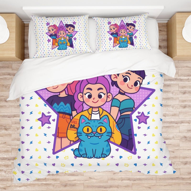 Allenjoy Cute Korean Anime Hunter Comforter Set with 1 Pillowcase for Girls Teens Women Fans Daughter Bedroom Nursery Bedding Room Decor, Machine Washable Durable Twin Size - Image 1
