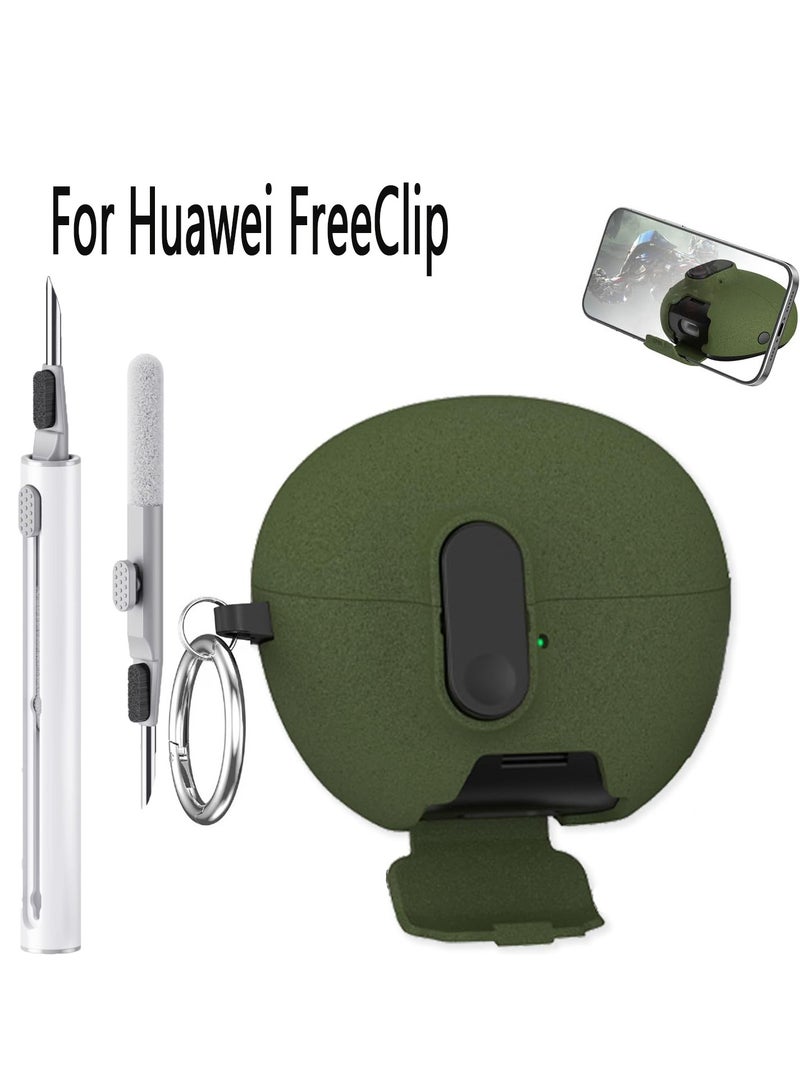Compatible with Huawei FreeClip Case with Phone Stand,Full Drop Protection Automatic Snap Switch Design with Cleaner Kit -Green - Image 1