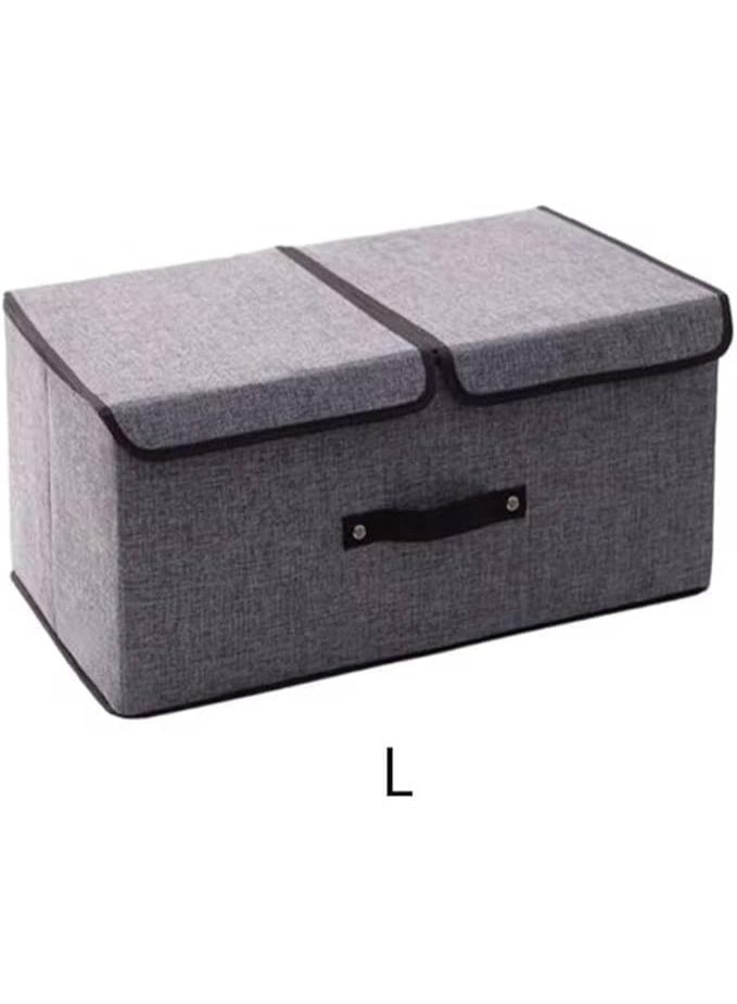 صندوق تخزين كتان قابل للطي مع قسمين، منظم متعدد الاستخدامات للملابس والإكسسوارات، رمادي - Image 1