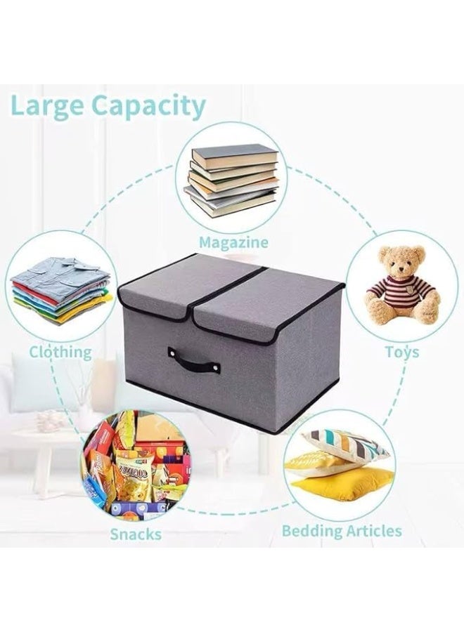 صندوق تخزين كتان قابل للطي مع قسمين، منظم متعدد الاستخدامات للملابس والإكسسوارات، رمادي - Image 4