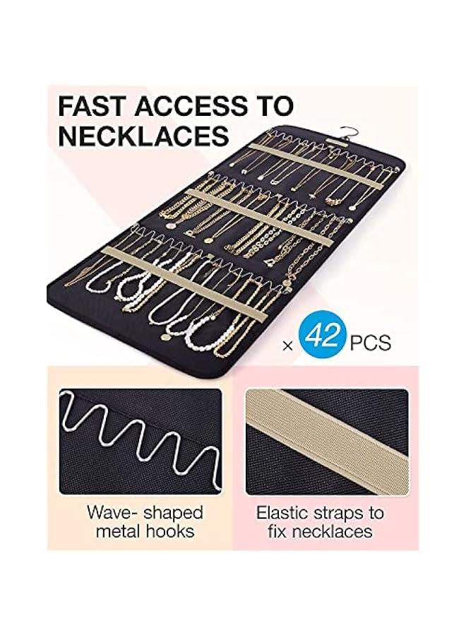 بي دبليو اس جاي مظم تخزي وتظيم مجورات معلق قال للطي م ميكاكوز مع حامل وخطافات معدية، حامل المجورات مزدوج الجوا للأقراط والقلادات والخواتم على الخزاة أو الحائط أو الا م ميكاكوز لو أسود، م الميكوز - Image 2