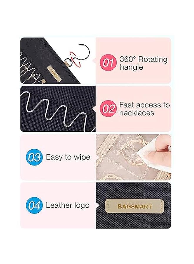 بي دبليو اس جاي مظم تخزي وتظيم مجورات معلق قال للطي م ميكاكوز مع حامل وخطافات معدية، حامل المجورات مزدوج الجوا للأقراط والقلادات والخواتم على الخزاة أو الحائط أو الا م ميكاكوز لو أسود، م الميكوز - Image 4