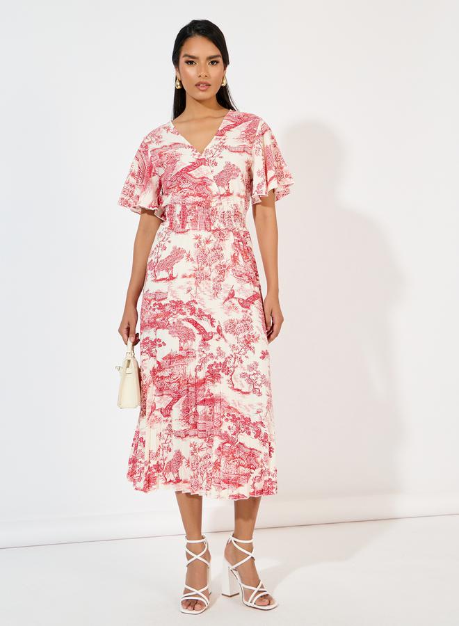 Styli All Over Print Pleated A-Line Midi Dress - Image 4