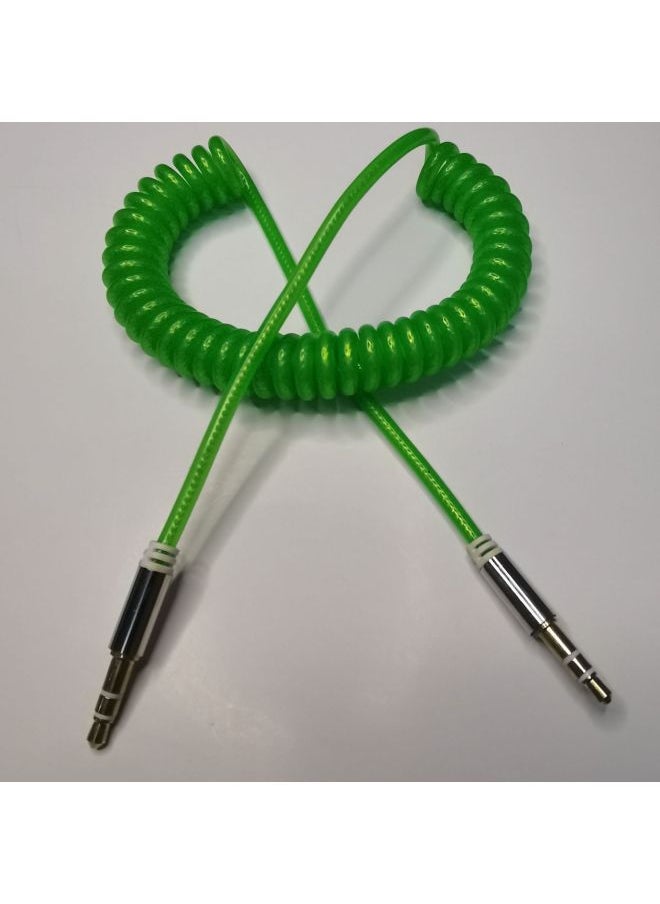 Straight Head Color Spring Line 1.5 Meters AUX Audio To Record Line 3.5mm Male To Male Telescopic Car Connection Line-Color:Green-Length:1.5 M  - Image 1