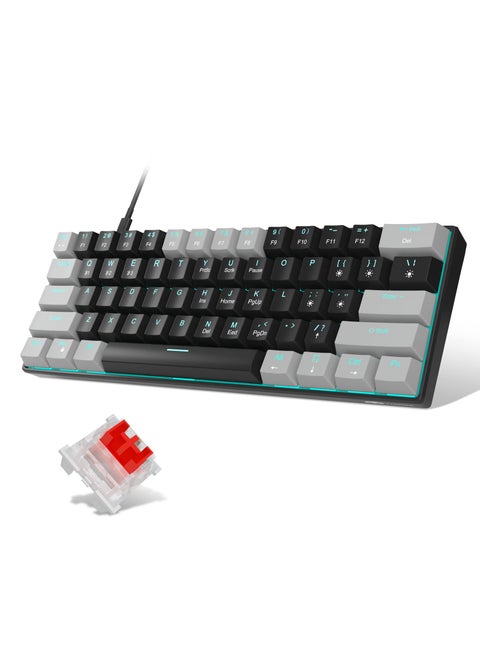 60% Mechanical Gaming Keyboard with Red Switches and Sea Blue Backlit Small Compact Portable Gaming Keyboard