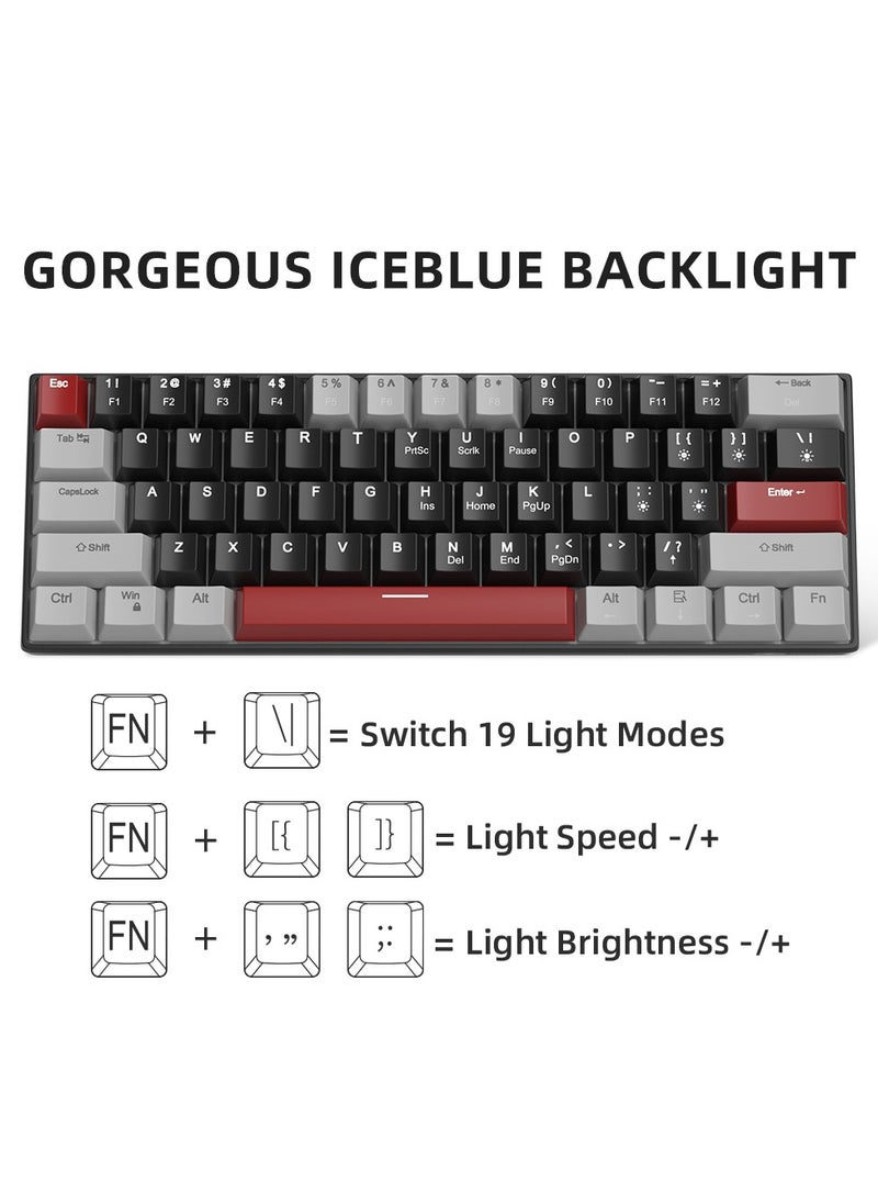 MageGee - 60% Mechanical Gaming Keyboard with Red Switches and Sea Blue Backlit Small Compact Portable Gaming Keyboard - Image 1