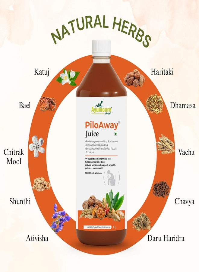 Ayumcure PiloAway Juice 1L | Ayurvedic Herbal Piles Care Juice | Supports Comfort in Piles, Fissure & Fistula | Promotes Smooth Bowel Movement | No Added Sugar | For Men & Women - Image 3