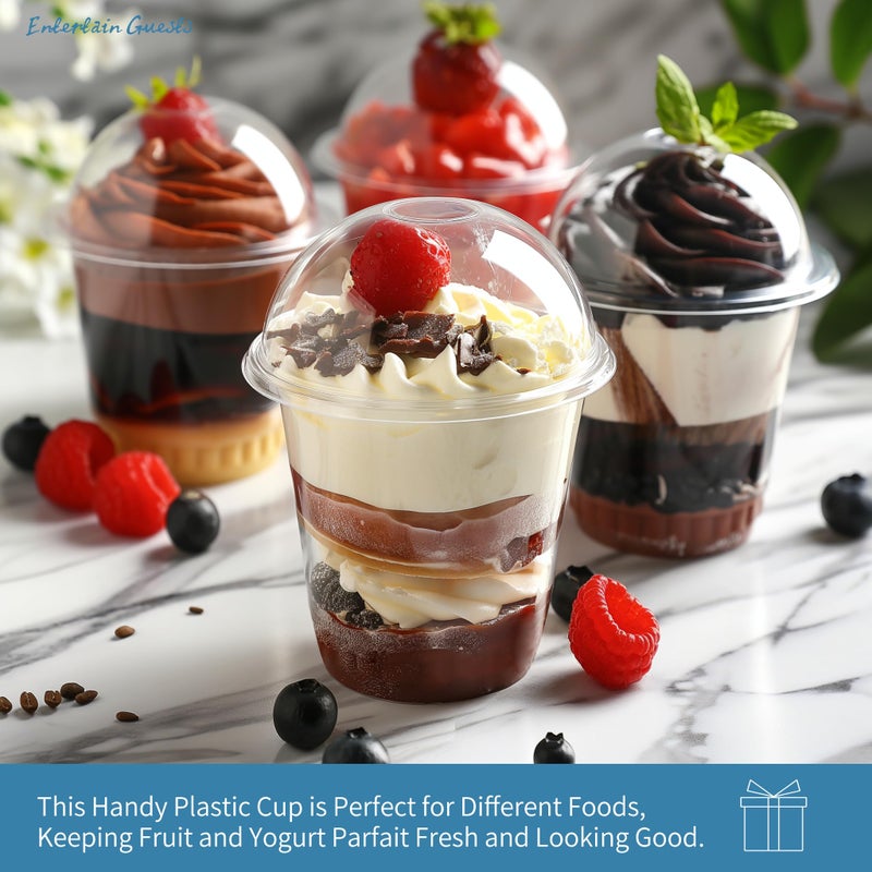 Songtaste 50 Pcs Disposable Plastic Cups 8 Oz Clear Plastic Parfait Cups with Dome Lids No Hole  Dessert Yogurt Fruit Cups for Kids  Take Away Breakfast and Snacks  Cold Drinks  Ice Cream  Fruit Iced - Image 3
