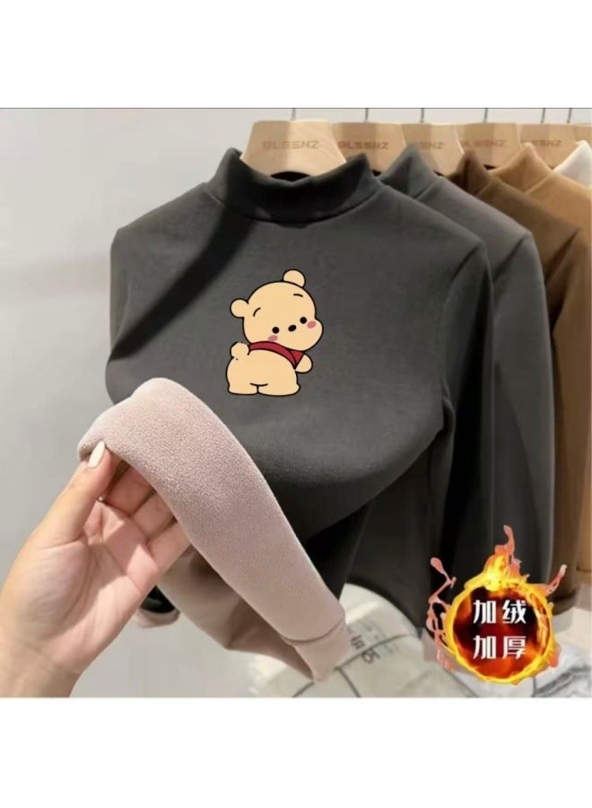 Boys And Girls' Thermal Base Layer Half-high Collar Fleece Children's T-shirt Winter Top Inner Wear For Older Children Winter Thermal Clothing