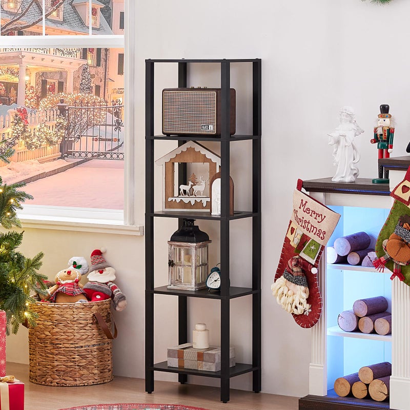 YUFAM 54in Tall Bookshelf 5-Tier Small Narrow Bookcase, Skinny Book Shelf for Small Space, Farmhouse Slim Shelf with Storage, Wood Freestanding Display Thin Bookshelves for Living Room, Office, Black - Image 3