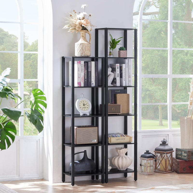 YUFAM 54in Tall Bookshelf 5-Tier Small Narrow Bookcase, Skinny Book Shelf for Small Space, Farmhouse Slim Shelf with Storage, Wood Freestanding Display Thin Bookshelves for Living Room, Office, Black - Image 4