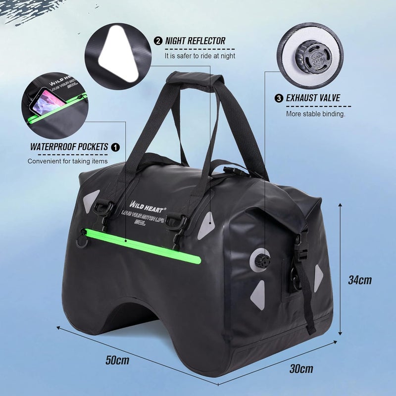 WILD HEART 50L Waterproof Motorcycle Rear Seat Bag - U Shape Tail Duffel Bag with Straps - Image 3