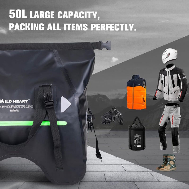 WILD HEART 50L Waterproof Motorcycle Rear Seat Bag - U Shape Tail Duffel Bag with Straps - Image 4