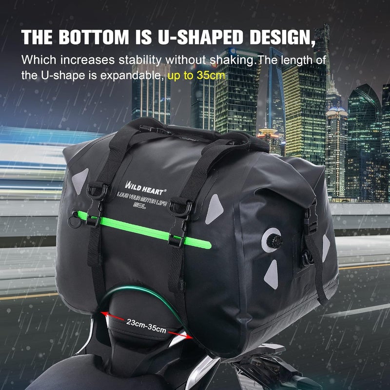 WILD HEART 50L Waterproof Motorcycle Rear Seat Bag - U Shape Tail Duffel Bag with Straps - Image 2