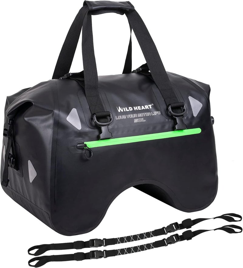 WILD HEART 50L Waterproof Motorcycle Rear Seat Bag - U Shape Tail Duffel Bag with Straps - Image 1