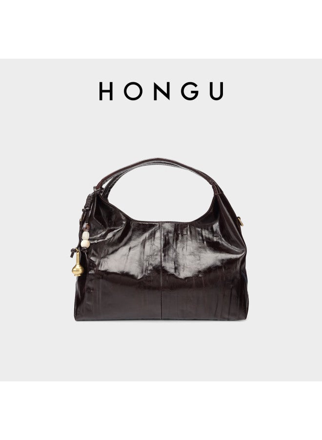 Hongu Women's Oil Wax Leather Shoulder Handbag Premium Genuine Leather Crossbody Bag Commuter Ladies Bag 38 Festival Gift - Image 1