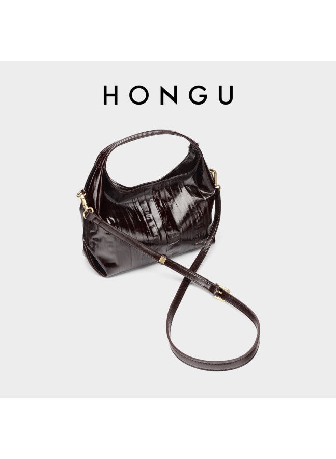 Hongu Women's Oil Wax Leather Shoulder Handbag Premium Genuine Leather Crossbody Bag Commuter Ladies Bag 38 Festival Gift - Image 2
