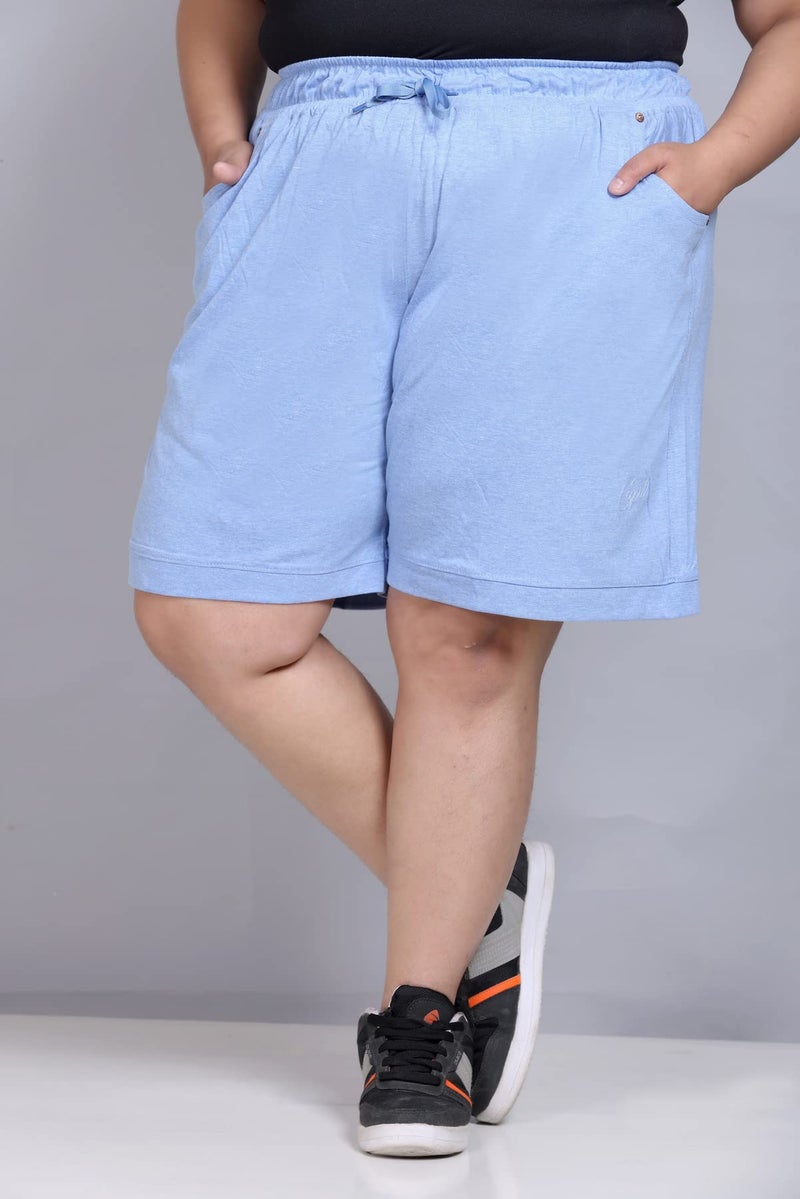 CUPID Plain Comfortable Plus Size Barmunda/Shorts for Sports, Yoga, Daily Use Gym, Night Wear, Casual Wear for Girls - Plain Sky Blue, 5X Large - Image 2