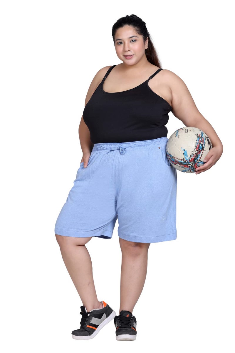 CUPID Plain Comfortable Plus Size Barmunda/Shorts for Sports, Yoga, Daily Use Gym, Night Wear, Casual Wear for Girls - Plain Sky Blue, 5X Large - Image 4