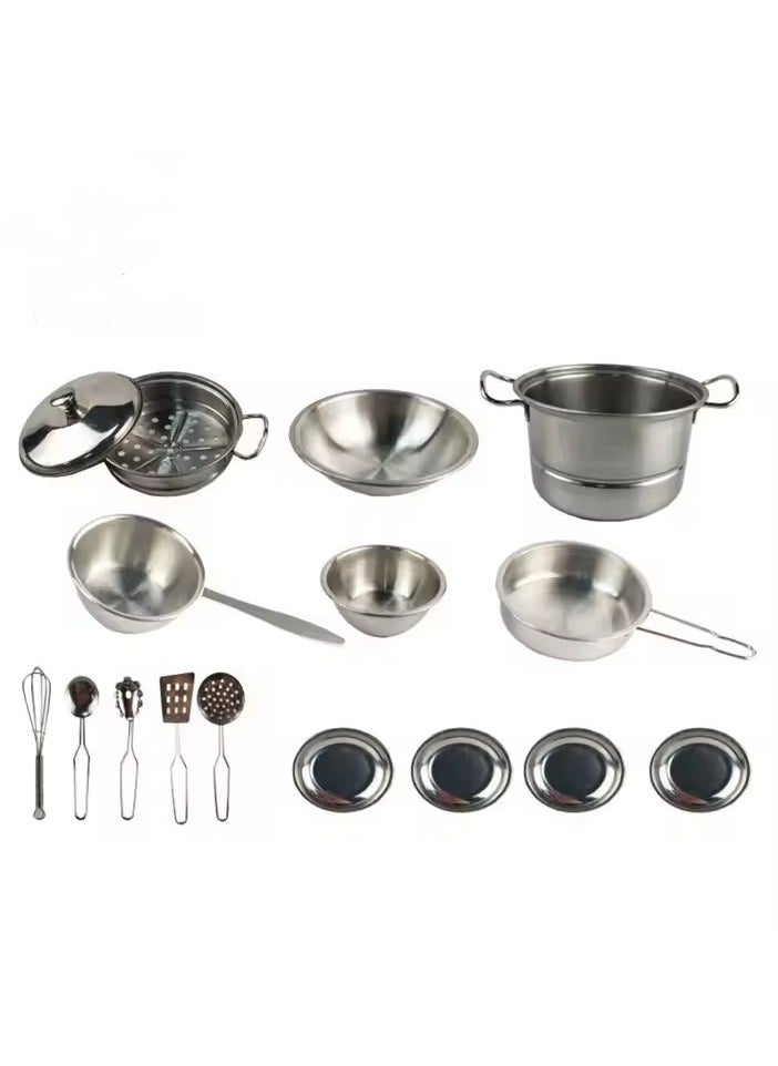 Cookware Stainless Steel Kitchen Toy Set for Kids - 11Pcs Realistic Pretend Cooking Playset 👩‍🍳🍳 | Educational Chef Toy for Girls & Boys  - Image 2