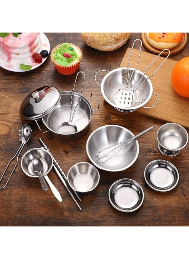 Cookware Stainless Steel Kitchen Toy Set for Kids - 11Pcs Realistic Pretend Cooking Playset 👩‍🍳🍳 | Educational Chef Toy for Girls & Boys  - Image 3