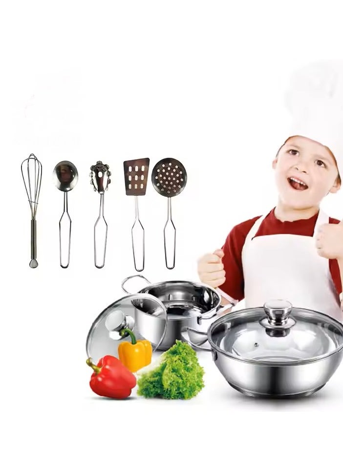 Cookware Stainless Steel Kitchen Toy Set for Kids - 11Pcs Realistic Pretend Cooking Playset 👩‍🍳🍳 | Educational Chef Toy for Girls & Boys  - Image 4
