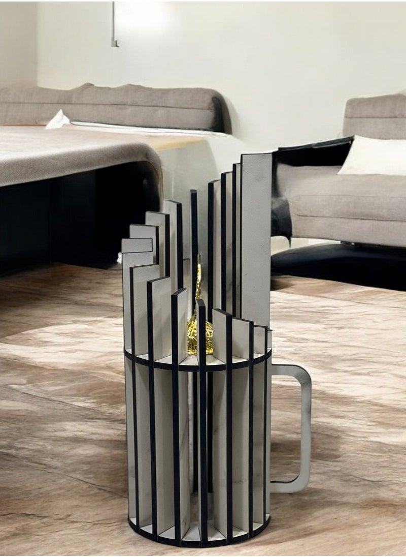 fan baytk - Elegant round wooden incense burner with a unique design and a beautiful gray handle. Made of high quality wood, it combines durability and elegance. With perfect dimensions (15 cm diameter and 30 cm height), it adds a luxurious touch to any space. - Image 1