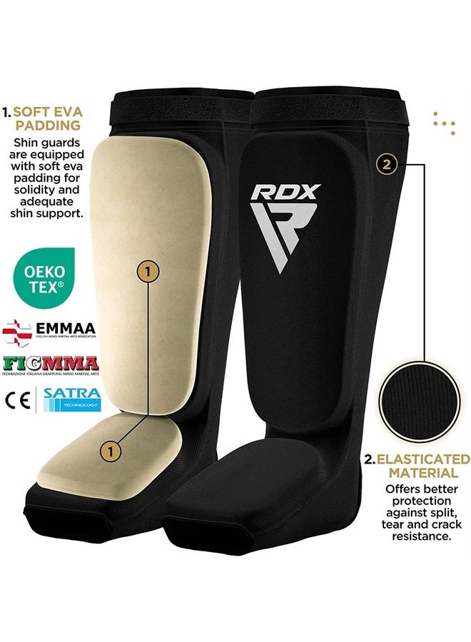 Rdx Shin Guards Kickboxing Muay Thai, SATRA Approved, MMA Leg Instep Protection Pads, Sparring Training Martial Arts Boxing, Elasticated Padded Protector, Karate BJJ Taekwondo Gear, Men Women - Image 1