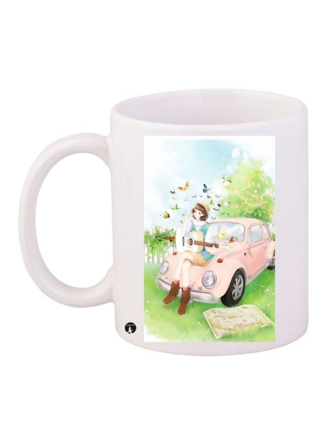 RYN Girl With Guitar Printed Coffee Mug Green/Green/Beige 11ounce 