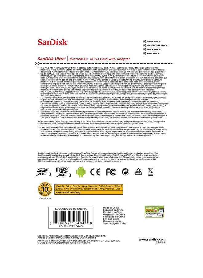 sandisk Ultra U1, C10, A1, UHS-1, 100MB/s R, 4x6, 10Y  microSDXC Card - Image 3