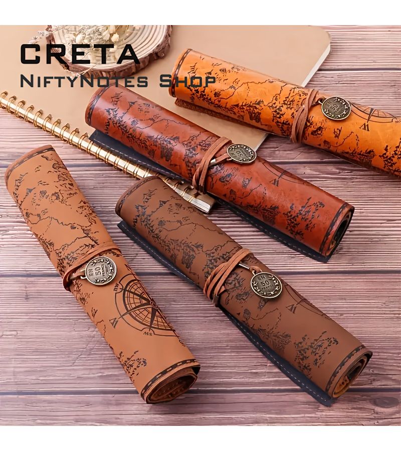 CRETAE 3pcs Frosted Dark Coffee Pen Bag Set Large Capacity Pencil Case with Treasure Map Pen Holder School Storage Organizer Suitable for School Home Office Back to School Gift for Teachers 3 in 1 - Image 3
