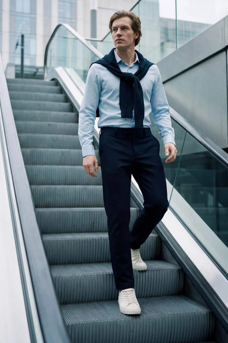 ديفاكتو Slim Fit Polo Collar Basic Long Sleeve Shirt