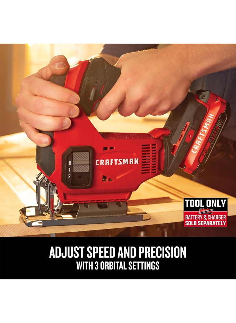CRAFTSMAN CRAFTSMAN V20 Cordless Jig Saw 3 Orbital Settings Up to 2500 SPM Bare Tool Only CMCS600B  - Image 3
